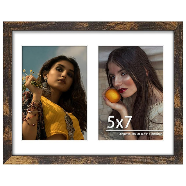 DUENPY 8.5x11 Double 5x7 Picture Frame Double Picture Frame Displays Two 5x7 inch Photos Available Horizontal Wall Mounting Display and Vertical Brown