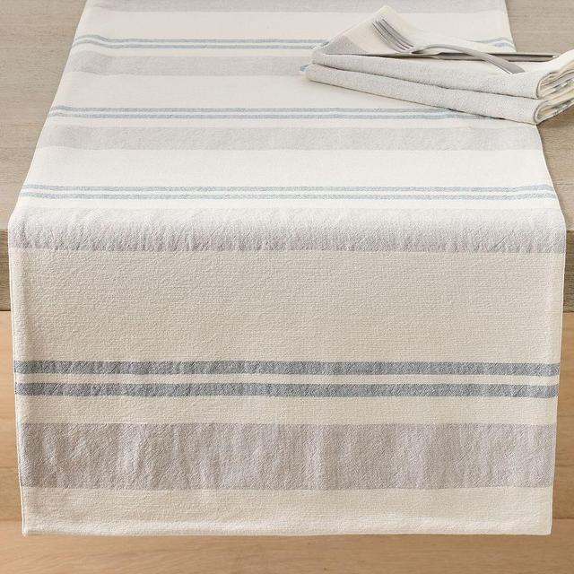 Hampton Stripe Cotton/Linen Table Runner - Chambray