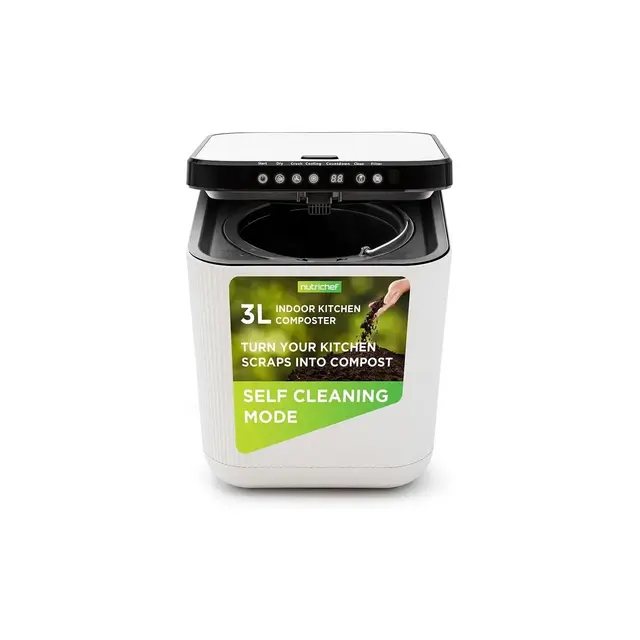 NutriChef 3L Automatic Food Cycler Compost Bin - Countertop Garbage Bin with Odorless Filtration, White