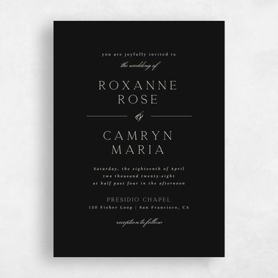 Black Standard Wedding Invitation - Zariah Portrait