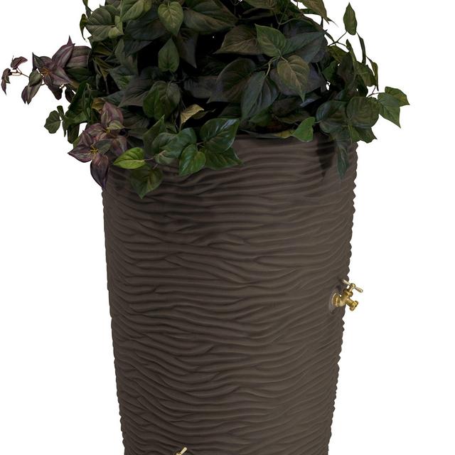Good Ideas IMP-L50-OAK Impressions Palm Rain Barrel, 50-Gallon, Oak