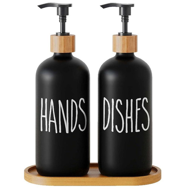 Dish Soap Dispenser for Kitchen Sink.Glass Hand Soap Dispenser, Modern Farmhouse Decor for Bathroom,Kitchen Sink Decor