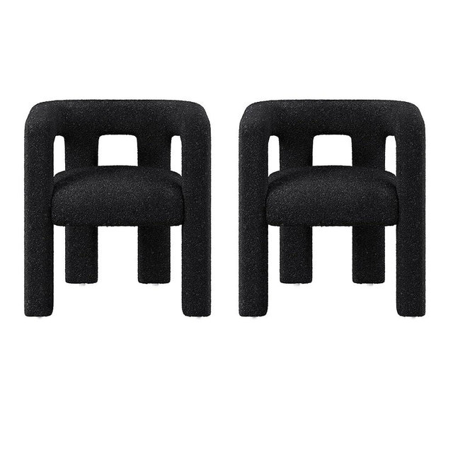 BELLEZE Modern Boucle Barrel Dining Chair Set of 2, Upholstered Linen Kitchen Boucle Armchair with Sidearms and Back, for Dining Room Living Room- Black