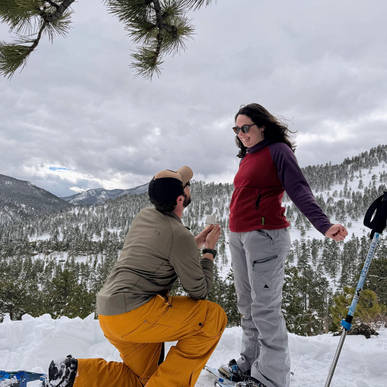 Matias proposed to Malorie in Rocky Mountain National Park after a huge snow storm. We snowshoed to this beautiful spot with some friends and family and then Matias popped the question.
