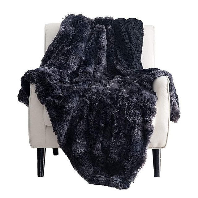 Bedsure Soft Fuzzy Faux Fur Sherpa Fleece Throw Blanket Black- Warm Thick Fluffy Plush Cozy Reversible Shaggy Blanket for Sofa and Bed -Comfy Furry Blanket, 50x60 inches
