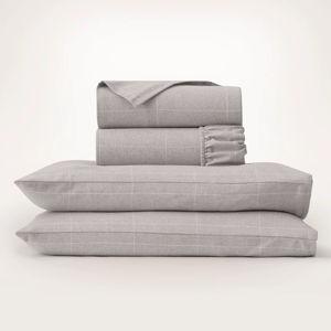 Flannel Sheet Set - Heathered Fog/Cream Windowpane - King w/ King Cases