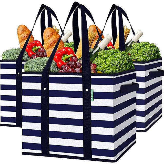 WISELIFE 3 Pack Reusable Grocery Bags Large Shopping Bags, Water Resistant Grocery Tote Bag Collapsible Heavy Duty Tote Bags for Shopping Picnic