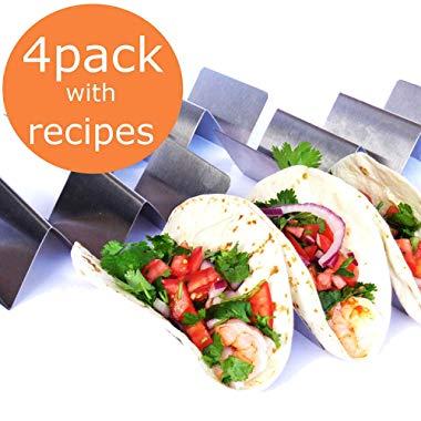 Taco Holder - Taco Holders Stainless Steel - Taco Trays - Taco Stand Up Holder - Taco Stand - Taco Plates (HOLDS 3 Tacos - 4 Pack)