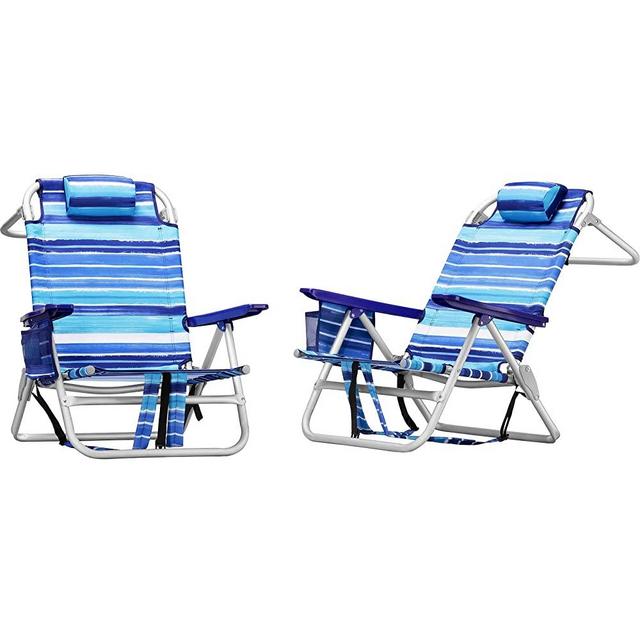LEMBERI Backpack Beach Chairs for Adults,1/2 Pack Folding Heavy Duty Camping Chair with Large Pockets and Cup Holder,Adjustable high Beach Lounge Chairs with Towel Rack for Outdoor,Travel (2, Blue)