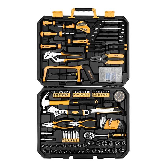 MERRCO 198 Piece Home Repair Tool Kit, General Household Hand Tool Set Socket Wrench with Plastic Toolbox