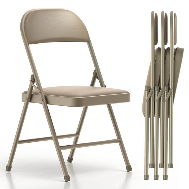 Nazhura 4 Pack Folding Chairs with Padded Vinyl Cushion Chairs with Comfortable Cushion and Durable Steel Frame for Home and Office, for Indoor and Outdoor Events (Kahki, Vinyl)