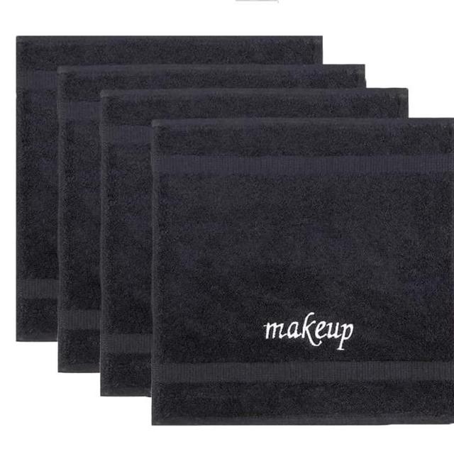 Chakir Turkish Linens | Hotel & Spa Quality 100% Cotton Premium Turkish Towels | Soft & Absorbent (4-Piece Washcloths, Black - Makeup Embroidered)