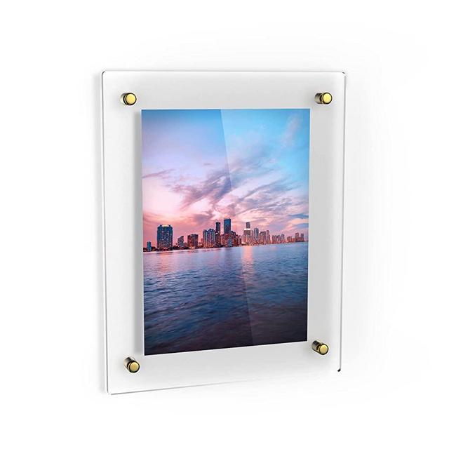 Slow River Acrylic Floating Wall Mount Frame for Pictures, Family Photos, Certifications, Kids Art and Multipurpose. Frameless picture frame with Standoff (15"x18", Gold)