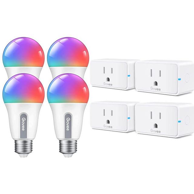 Govee Smart Plug, WiFi Bluetooth Outlets 4 Pack Bundle with Govee Smart Light Bulbs, WiFi Bluetooth Color Changing Light Bulbs Work with Alexa and Google Assistant