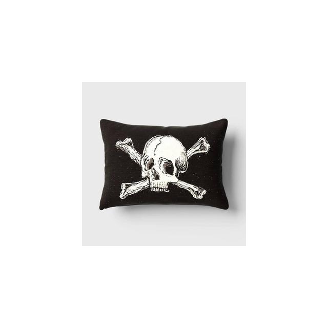 Oversize Skull and Crossbones Woven Cotton Lumbar Halloween Throw Pillow Black - Threshold™