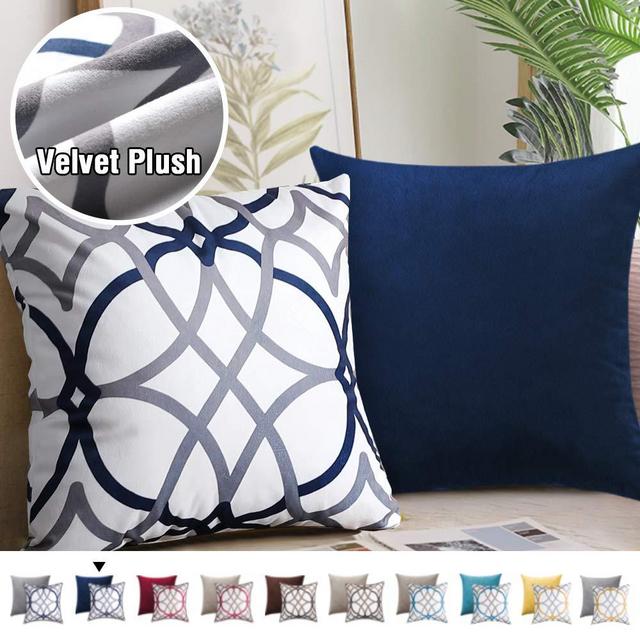 H.VERSAILTEX Original Velvet Cushion Covers 18x18 Mix and Match (Set of 2) Decorative Throw Pillow Covers for Living Room/Sofa/Couch Bed (Navy/Grey&Navy)