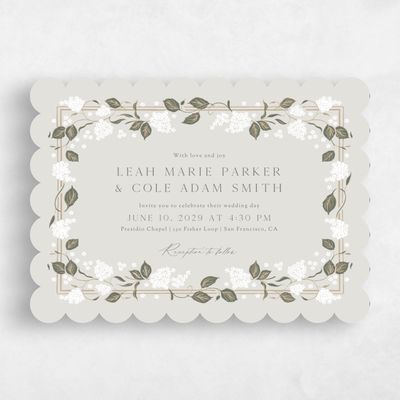 Green Scalloped Wedding Invitation - Colette Landscape