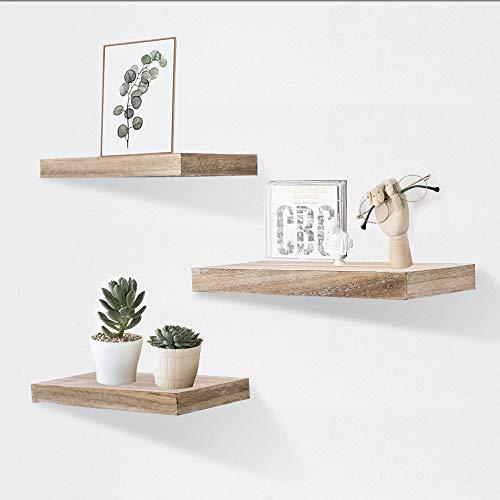 AHDECOR Floating Wall Mounted Shelves, Set of 3 Display Rustic Wood Ledge Shelves Wide Panel for Bedroom Office Kitchen Living Room, 5.9" Deep