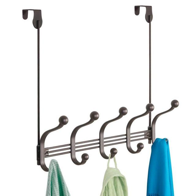 mDesign Decorative Long Easy Reach Over Door or Wall Mount 10 Hook Metal Storage Organizer Rack for Coats, Jackets, Hoodies, Hats, Scarves, Purses, Leashes, Bath Towels & Robes - Bronze