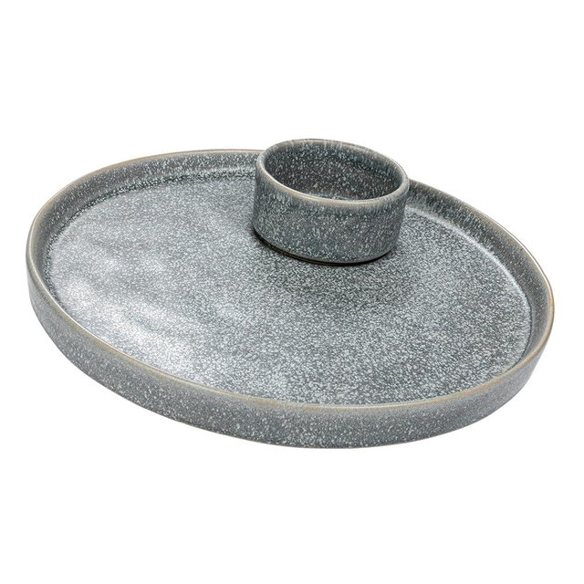 Bloomingville Matte Stoneware Serving Plate with Dish, Grey, Set of 2
