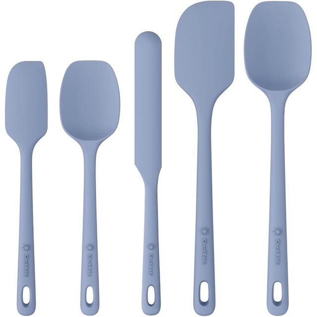ChefAide 5 Pieces Silicone Spatula Set, Food Grade Rubber Spatula, Upgrade Strong Handle with Ergonomic Grip, Heat Resistant Up to 600°F for Nonstick Cookware, Cooking Ether Blue