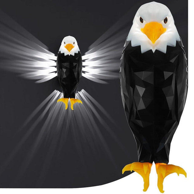 Bald Eagle Wall Light, American Eagle Night Light with Remote Control, Magnetic Wall Mounted Eagle Lamp for Bedroom, Living Room, Hallway, Battery Operated and Removable Charging Eagle Light