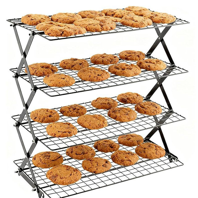 3/4-Tier Collapsible Cooling Rack – Expand to Bake, Collapse to Save Space, Adjustable Stack Multi-tier Cooling BAKEWARE, Cool Dozens of Cookies, Cakes, Pastries, 1s Folds Flat (4 Tiers)