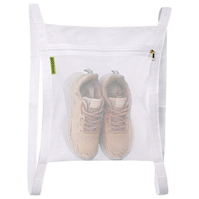 Sneaker Wash & Dry Net Bag for Dryer,15.7x13.8 Inch Large HoneyComber Mesh Bags with Zipper and Strap for Shoes, Clothing, Laundry Reused Bag Tool (Large) (white)