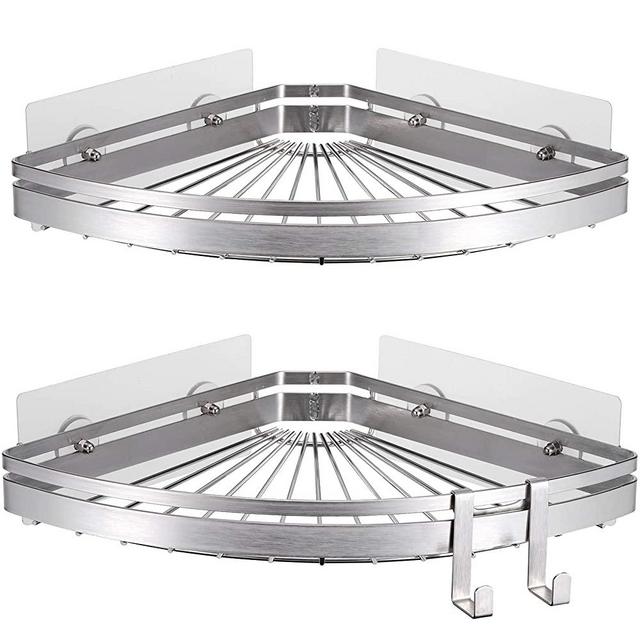 BRIOFOX Corner Shower Caddy, 2 Pack Adhesive Shower Organizer with Hook in 304 Stainless Steel Rust Proof Bathroom Caddy for Bathroom, Toilet and Kitchen, 90 Degree Right Angle (8.5+9 inches)