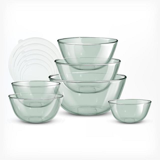 COOK WITH COLOR 12 Pc Glass Mixing Bowl Set with Lids – Borosilicate Glass Nesting Bowls for Cooking, Baking and Meal Prep, Colored Green