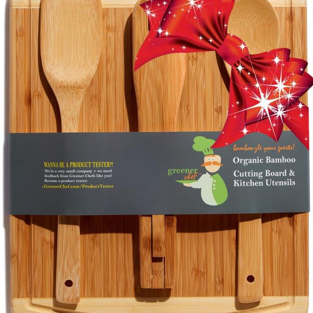 Bamboo Cutting Board Set - With 3-Piece Cooking Utensils
