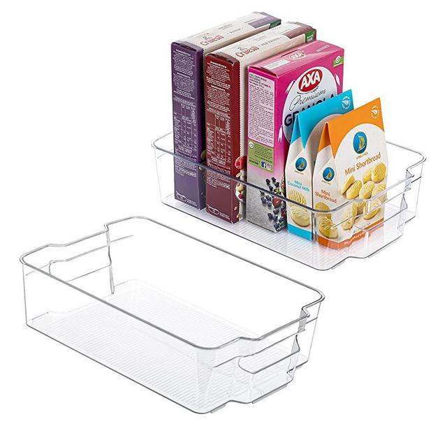 HOOJO Refrigerator Organizer Bins -2pcs Clear Plastic Bins For Fridge, Freezer, Kitchen Cabinet, Pantry Organization and Storage, BPA Free Fridge Organizer, 12.5" Long-Large