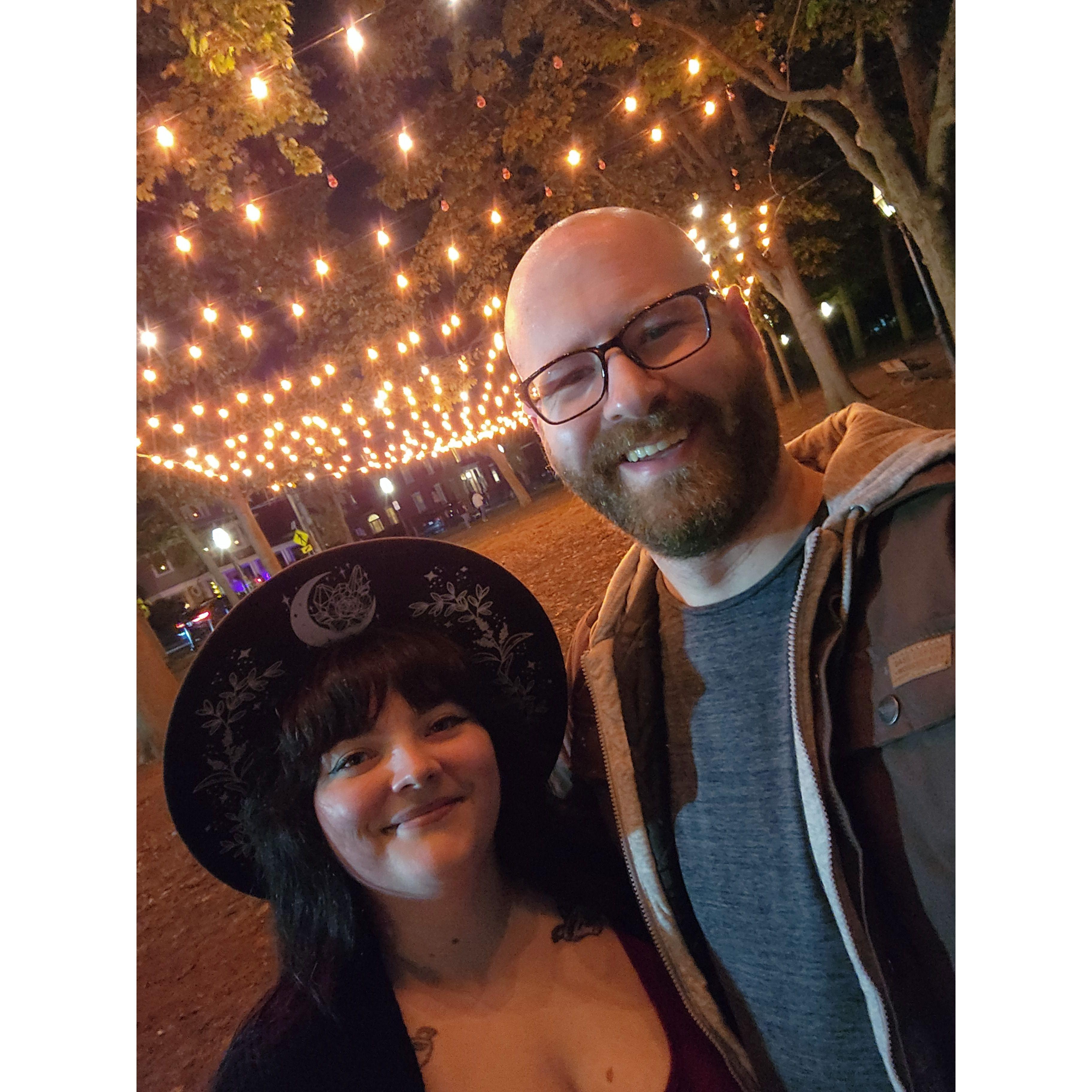 Our final picture of Saturday night, back in Salem Common.  We ended up missing our train back to the hotel though, whoops! It did give us more time to get some incredible ice cream though!