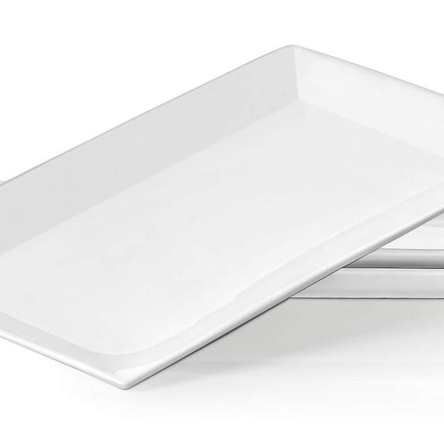 DOWAN 14 Inches Porcelain Serving Platters, Dinner Plate Set, 3 Packs, White and Rectangular
