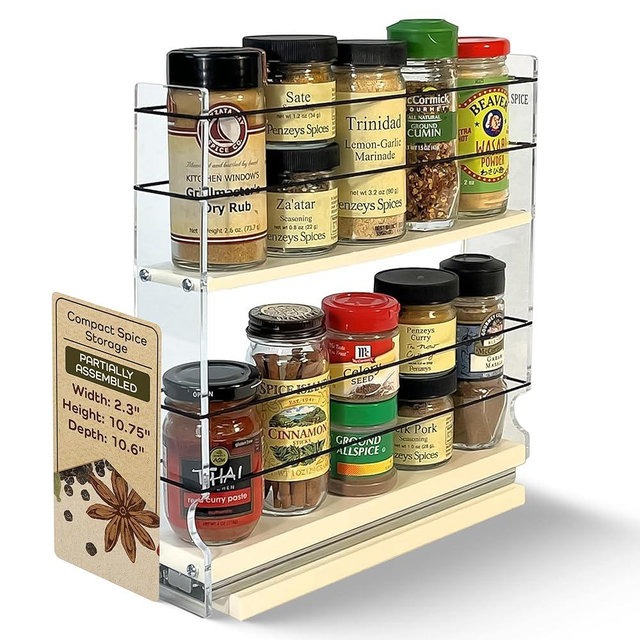 Vertical Spice Narrow Spice Rack -Sliding Spice Jars Organizer - Pantry Organizers & Storage - Slide Out Drawers for Kitchen Cabinets -Seasoning Caddy (2.3" W x 10.75" H x 10.6"D, Partially Assembled)