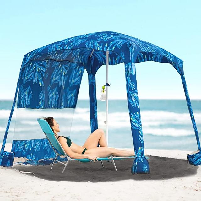 AMMSUN Beach Cabana,6.2'×6.2' Beach Canopy,Easy Set up and Take Down,Cool Cabana Beach Tent with Sand Pockets,Instant Sun Shelter with Privacy Sunwall,Blue Paint