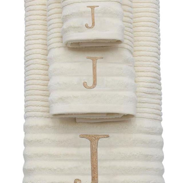 COTTON CRAFT Monogrammed 3 Piece Towel Set - 100% Cotton - Plush 600 GSM Sculpted Ribbed Super Zero Twist Bathroom Set - 1 Each of Bath, Hand, and Wash Towels - Soft Absorbent Luxury - Ivory J