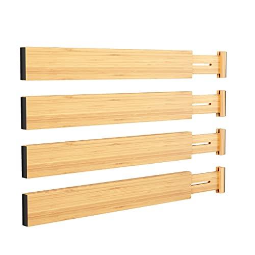 BAMEOS Drawer Dividers Bamboo Separators Organization Expandable Organizers for Kitchen Bedroom Bathroom Dresser Office 4-pack (17.5-22 inch)