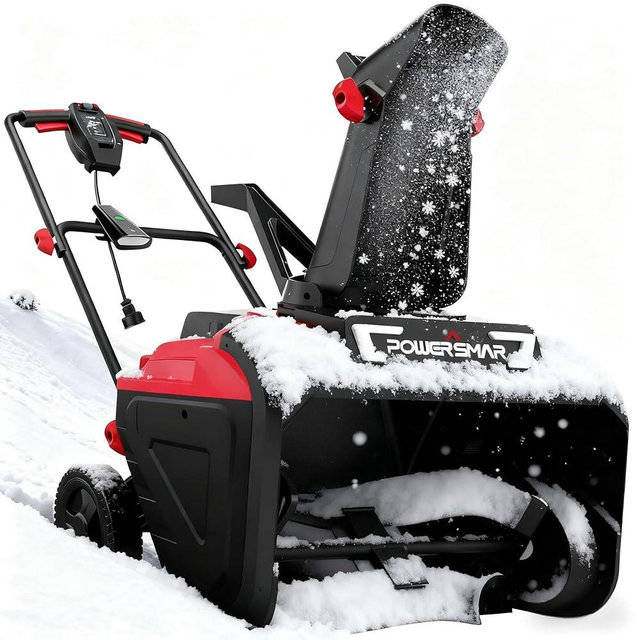 PowerSmart 40V Cordless Snow Blower, 21'' Cleaning Width/6'' Cleaning Depth Snow Blower with LED Light & 30 FT Throwing Distance, Battery and Charger Included,Perfect for Driveway,Garden, Deck,Garage