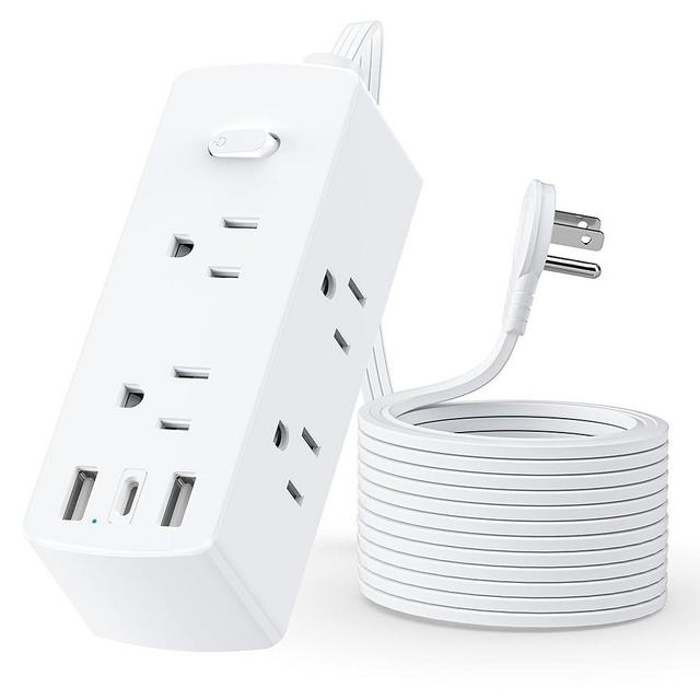 Power Strip Surge Protector 10ft Cord, Olcorife Ultra Thin Flat Plug Extension Cord, 6 Outlets 3 USB Ports(1 USB C), 3 Sided Outlet Extender for Home Office Travel Dorm Room Essentials