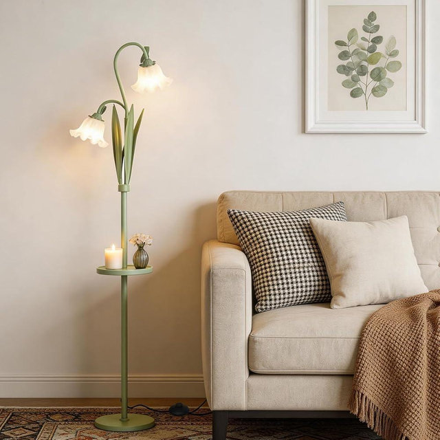 snoslme Funky Flower Floor Lamp with Table, Adjustable Gooseneck Floor Lamp with 3 Color Temperature, LED Bright Standing Lamp for Living Room, Bedroom, Corner, for Girl Women