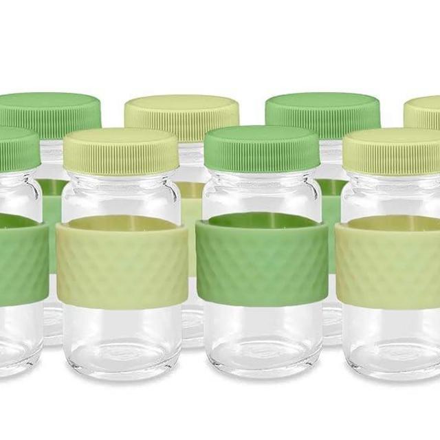 Juice Shot Containers, Glass, Clear, 2oz, Colored Lids & Silicone Grip Bands, Beverage Storage, Juicing, Ginger & Turmeric Bottles