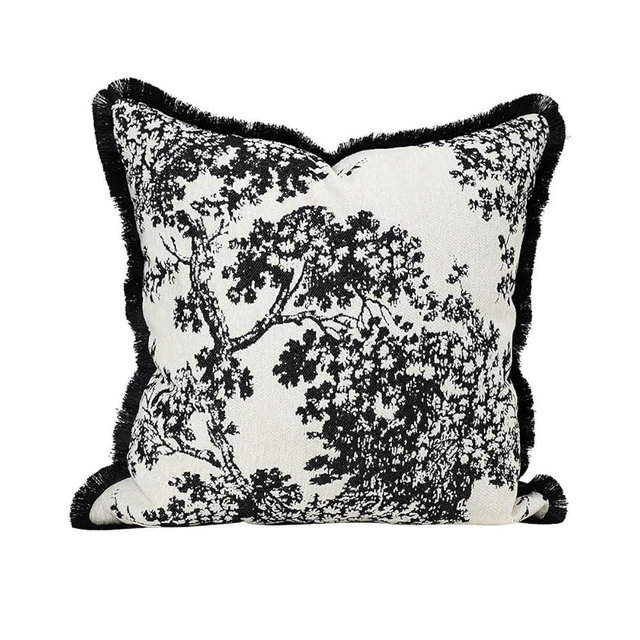 Croker Horse 20x20'' inches Throw Pillow Cushion Covers - Black Embroidery Pine Tree Luxury Modern Style with Tassel Couch Sofa Pillow Cover for Living Room Bedroom