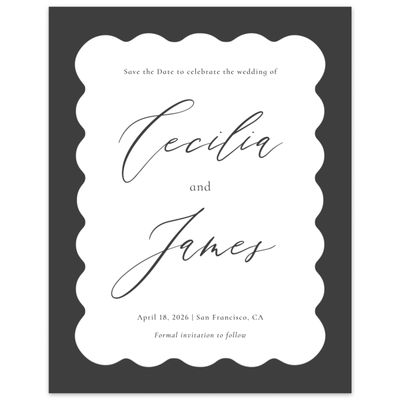 Dark Charcoal, White Wedding Digital Save the Date - Biltmore Portrait