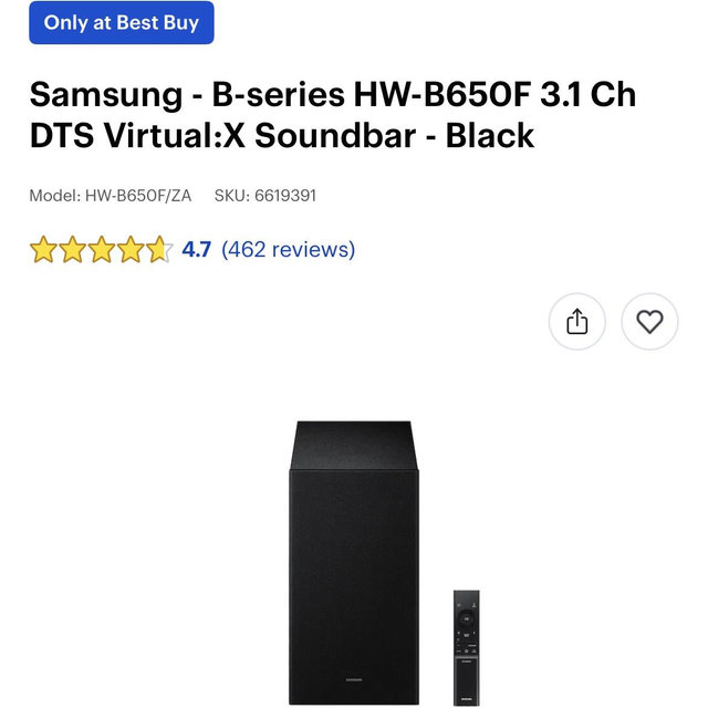 Samsung - B-series HW-B650F 3.1 Ch DTS Virtual:X Soundbar - Black