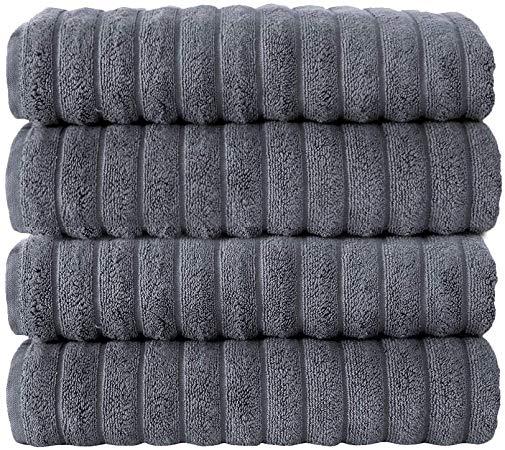 Classic Turkish Towels 4 Piece Hand Towel Set 20 x 32 inch - Luxury Wedding Towels Made With 100% Turkish Cotton, Jacquard Rib Style (Grey)