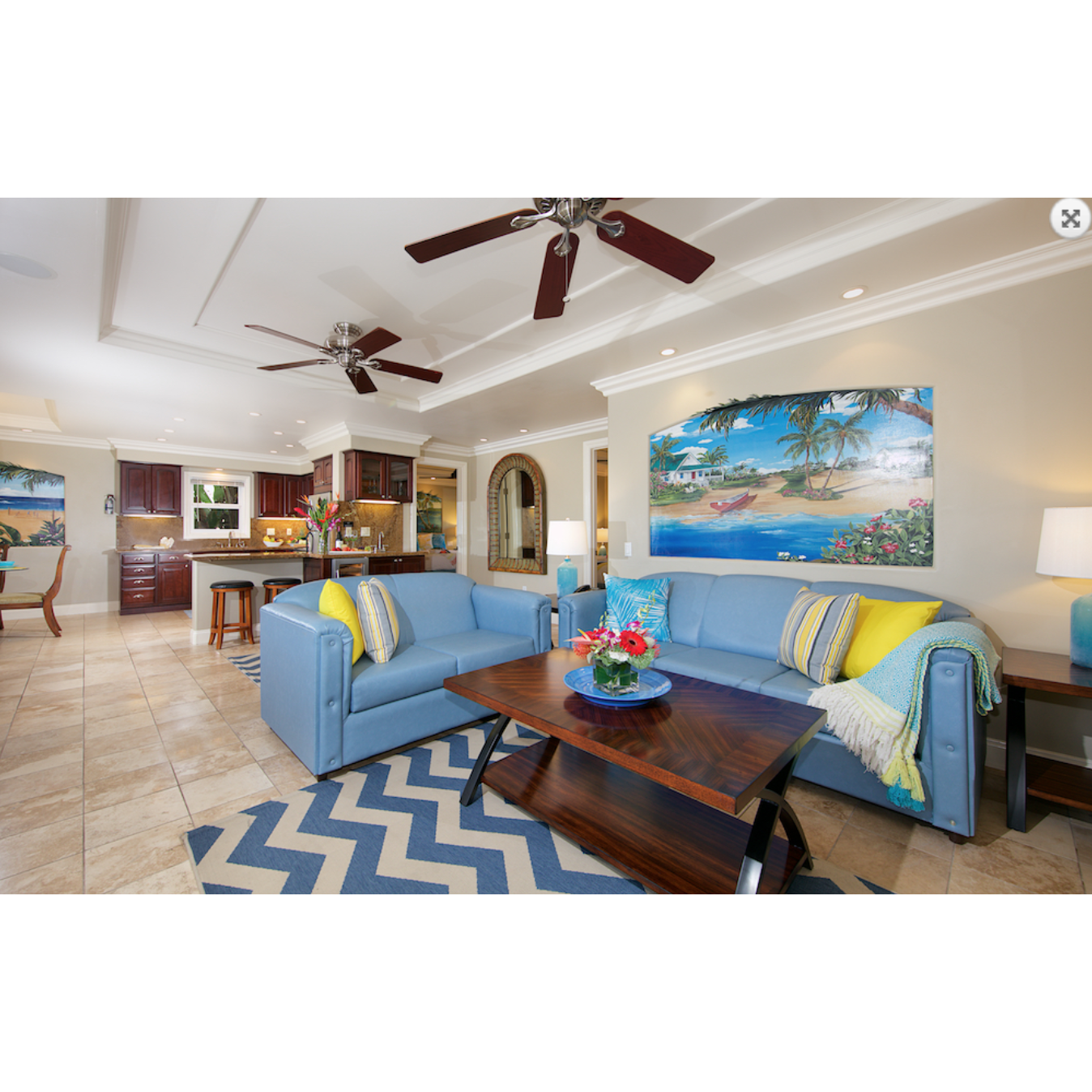 One of the family style apartments at the Ocean Palms. Multiple, private bedrooms and bathrooms.