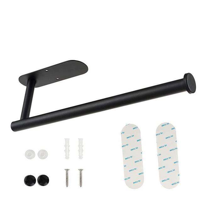 Paper Towel Holder Black, Paper Towel Holder Under Cabinet, Stainless Steel Wall-Mounted Paper Towel Holder - Self-Adhesive or Drilled for Kitchen, Pantry