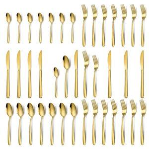 Gold Silverware Set - 40PCS Stainless Steel Silverware Set for 8, Includes Forks Spoons and Knives, Utensil Sets for Home Kitchen Restaurant, Dishwasher Safe