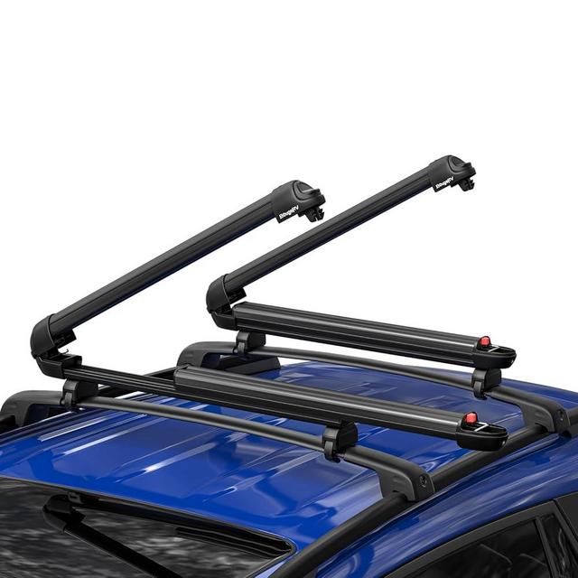 BougeRV Lockable Ski & Snowboard Racks, Extension with Sliding Feature, 28'' Fits 6 Pairs Skis or 4 Snowboards, Crab Mounting System Fits for Square/Aero/Oval Cross Bars